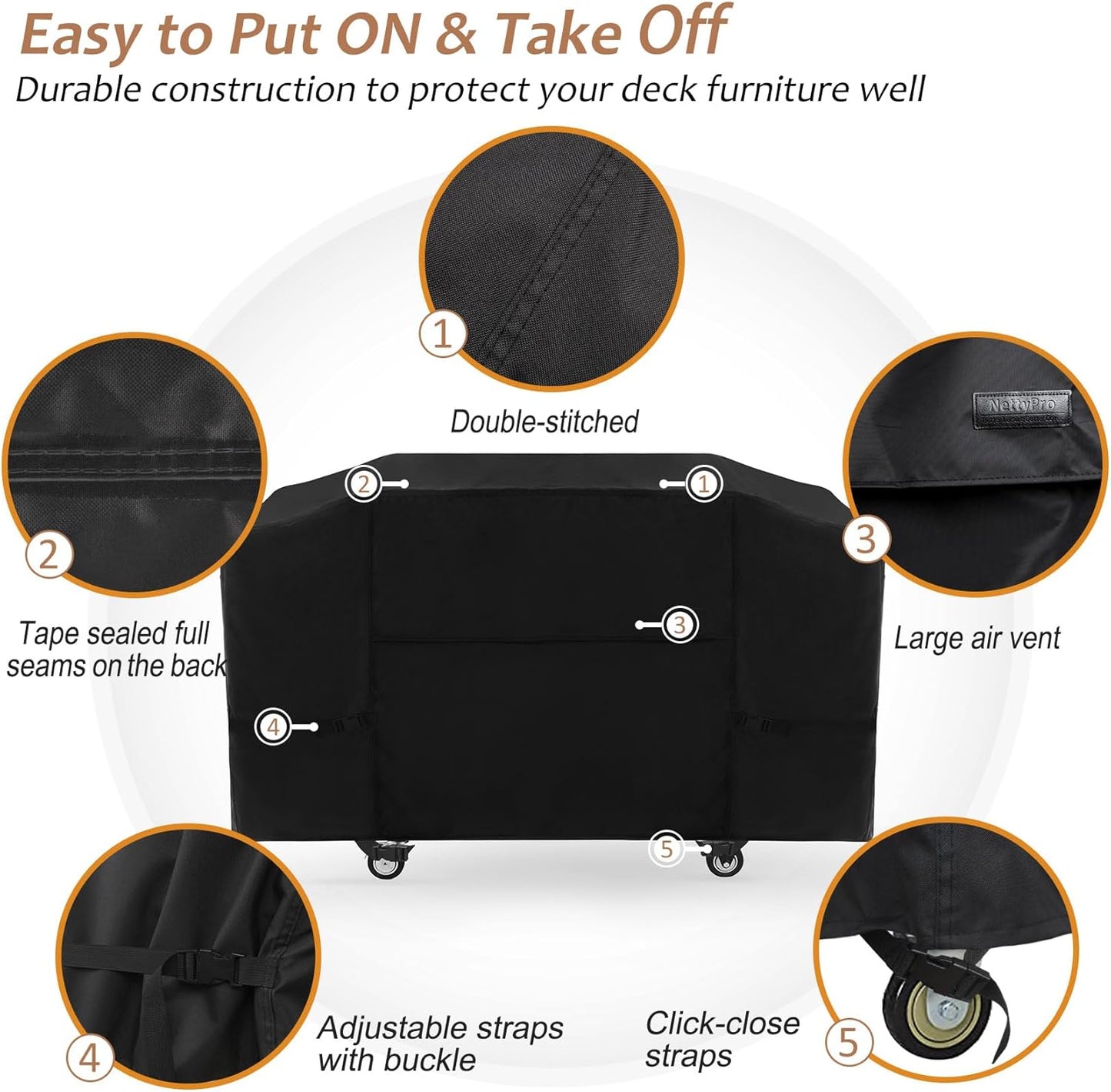 NettyPro Griddle Cover - Waterproof UV Resistant for 36-Inch Blackstone Griddle | 4 Burner Flat Top Grill, Black