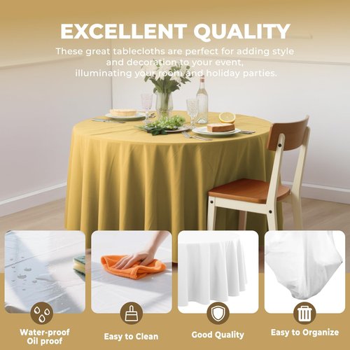JHDZDHY 10 Pack Premium Disposable Plastic Tablecloth 84" Round Table Cover for Birthdays Weddings Christmas Anniversary Buffet Table (Gold)
