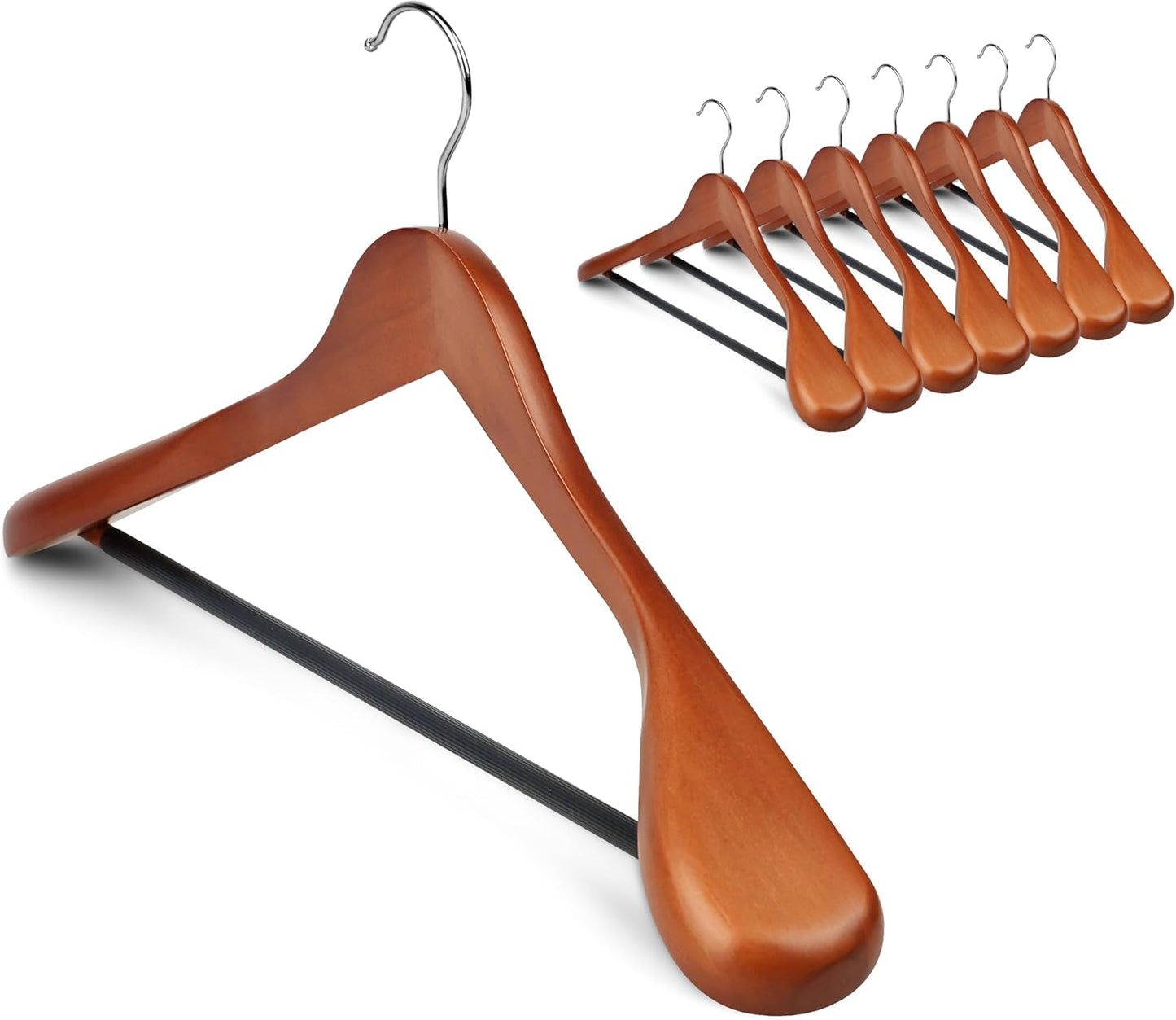 MEQUTION Wooden Coat Hangers - Extra Wide Shoulder Design for Heavy Coats & Suits | 8-Pack in Walnut Finish