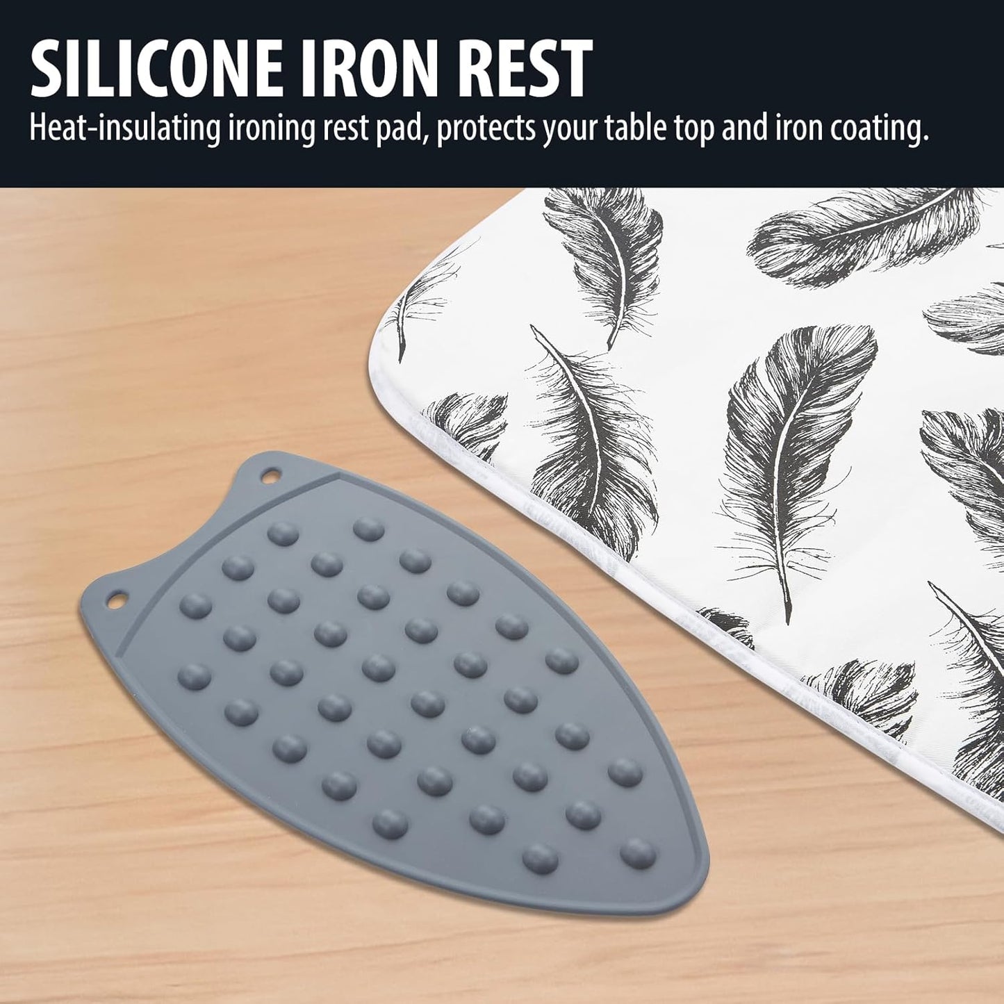 Seiritex Ironing Mat - Portable 5-in-1 Ironing Pad | 39.4 x 18.9 Inch Travel Blanket - Black Feather Design