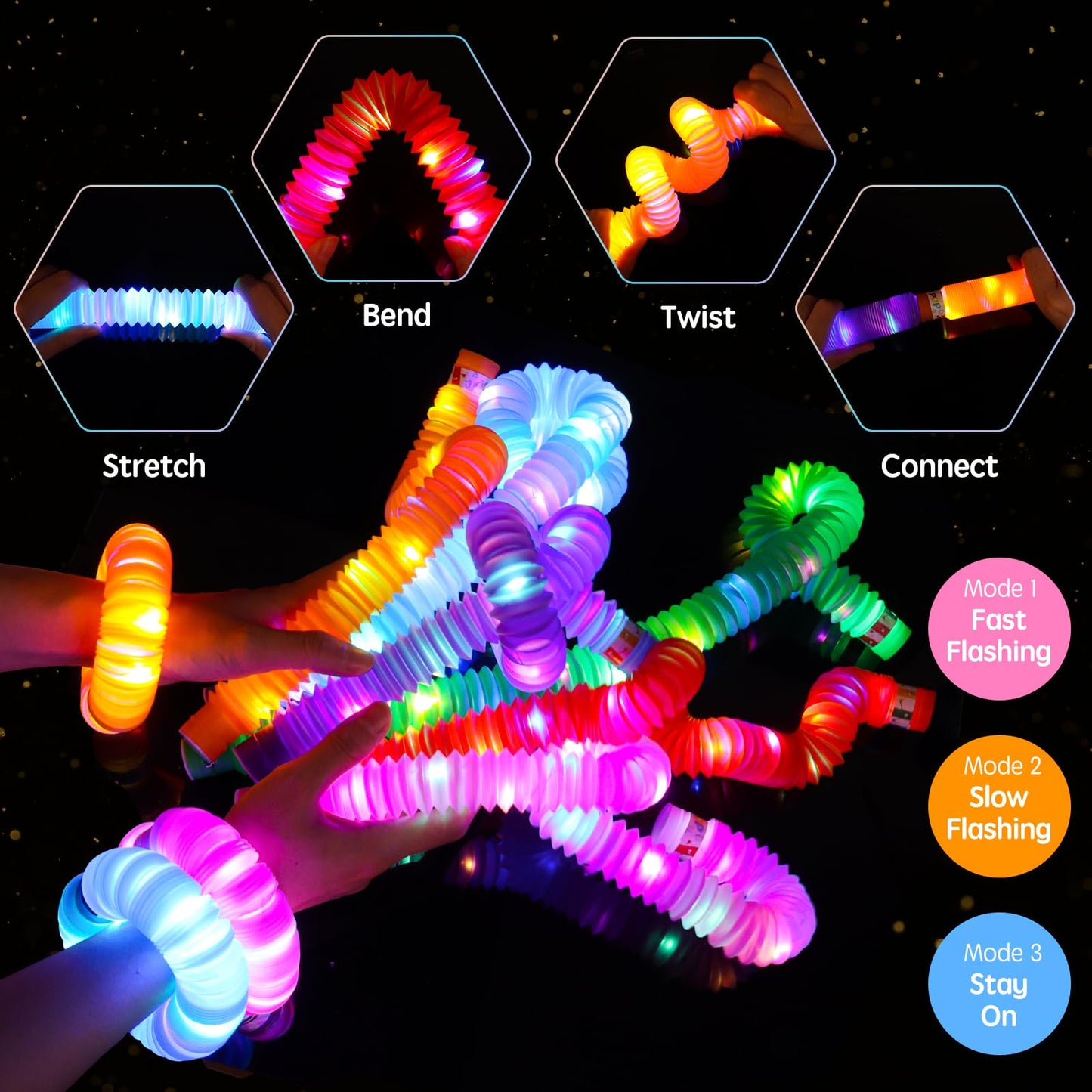 SUNPROUND 36 Pack Glow Sticks Party Favors Light Up Pop Tubes Sensory Toys LED Glow Sticks Camping Necklaces Bracelets Birthday Goodie Bag Stuffers Classroom Prizes Gifts Halloween Easter