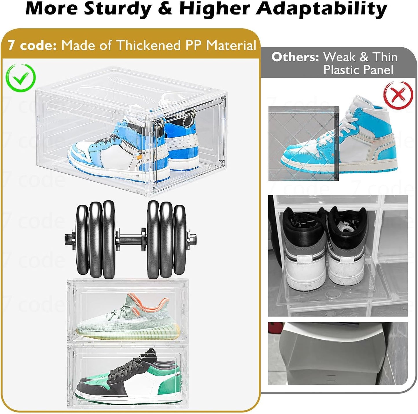 Skiennix Clear Shoe Storage Organizer - Sturdy Stackable Boxes with Magnetic Door | 6-Pack White