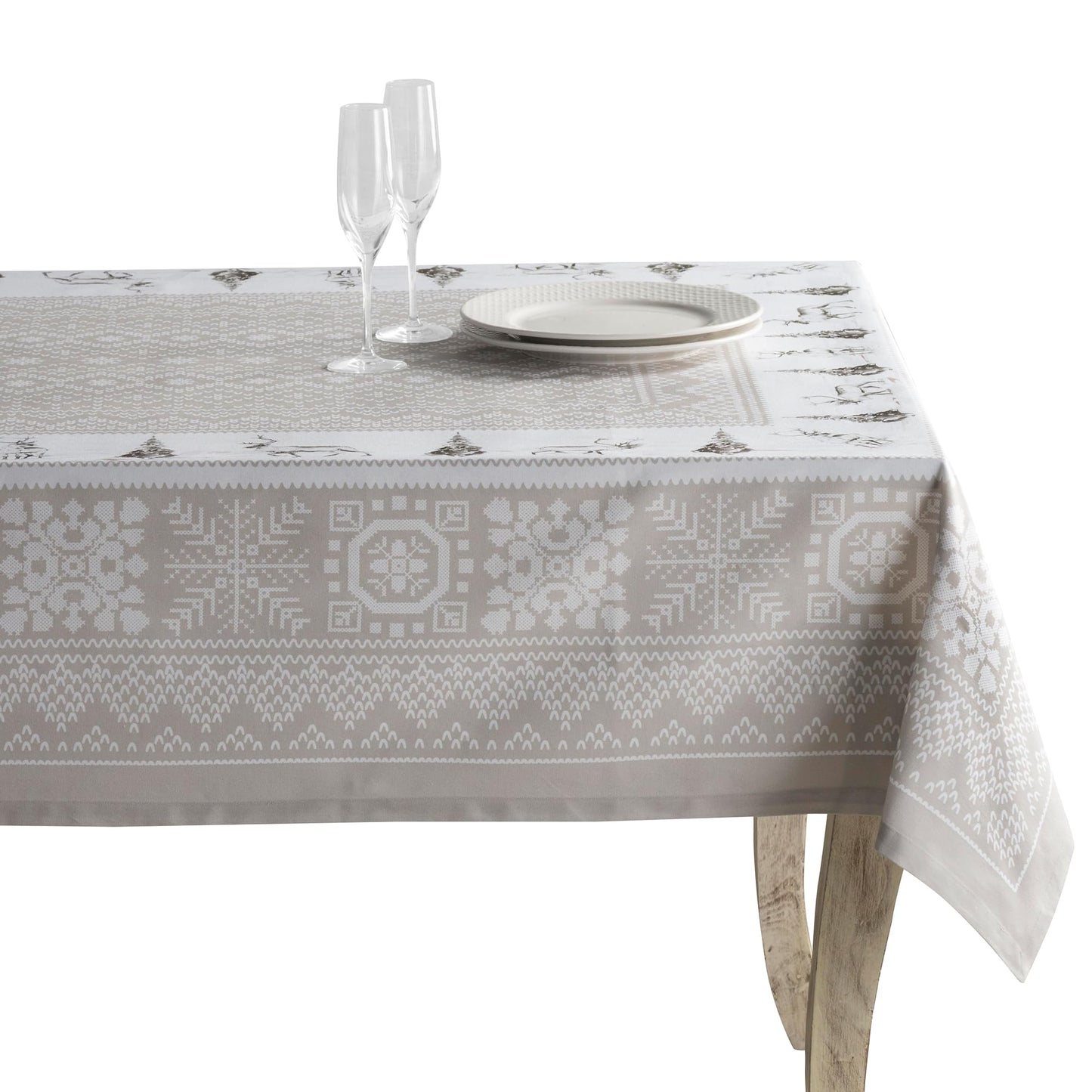 Maison d' Hermine Table Cloth Square Table 100% Cotton 54 x 54 Inches Fall Tablecloth Reusable Everyday Use for Thanksgiving Christmas Decorations Dining Farmhouse Party (Cozy Christmas)