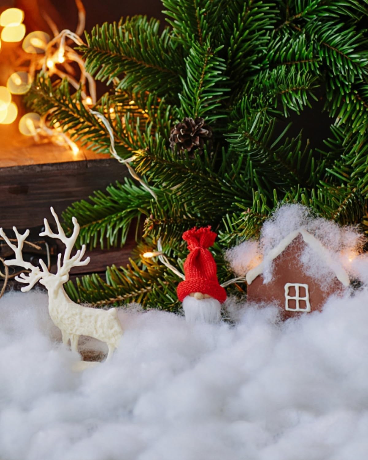 Skiennix Christmas Fake Snow Decor - Artificial Cotton Snow Fluff for Winter Village | Flame Resistant 5.6 OZ