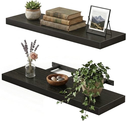 Fixwal Black Floating Shelves - 22" Rustic Wall-Mounted Storage for Living Room, Bedroom & Kitchen | Set of 2