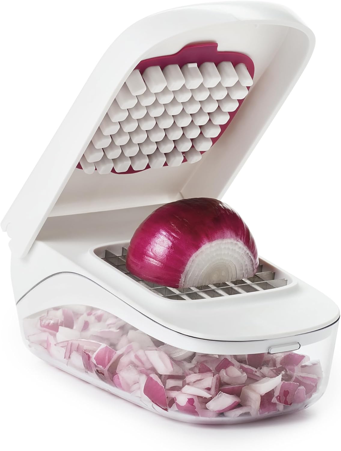 OXO Good Grips Vegetable Chopper - Effortless Onion Cutting with Easy Pour Opening | White