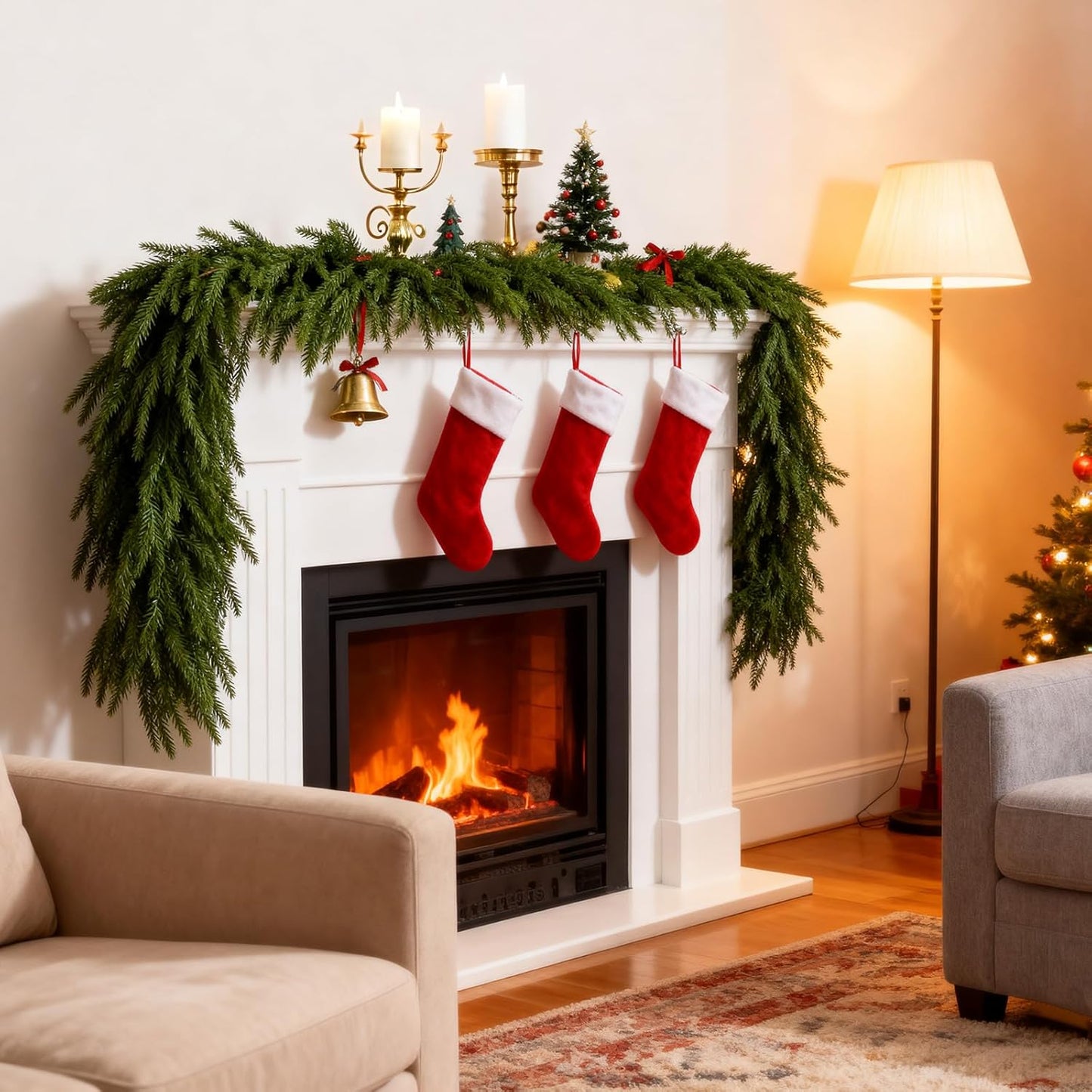Regine Switzerland 12Ft Artificial Norfolk Pine Christmas Garland - Real Touch Green Decor for Indoor/Outdoor Holiday