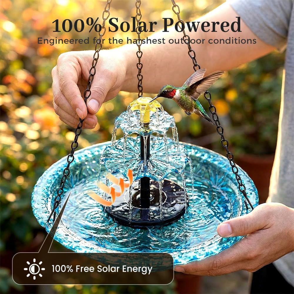 Solar Cascade Bird Bath Fountain - Solar-Powered Outdoor Water Feature for Garden & Patio (Blue)