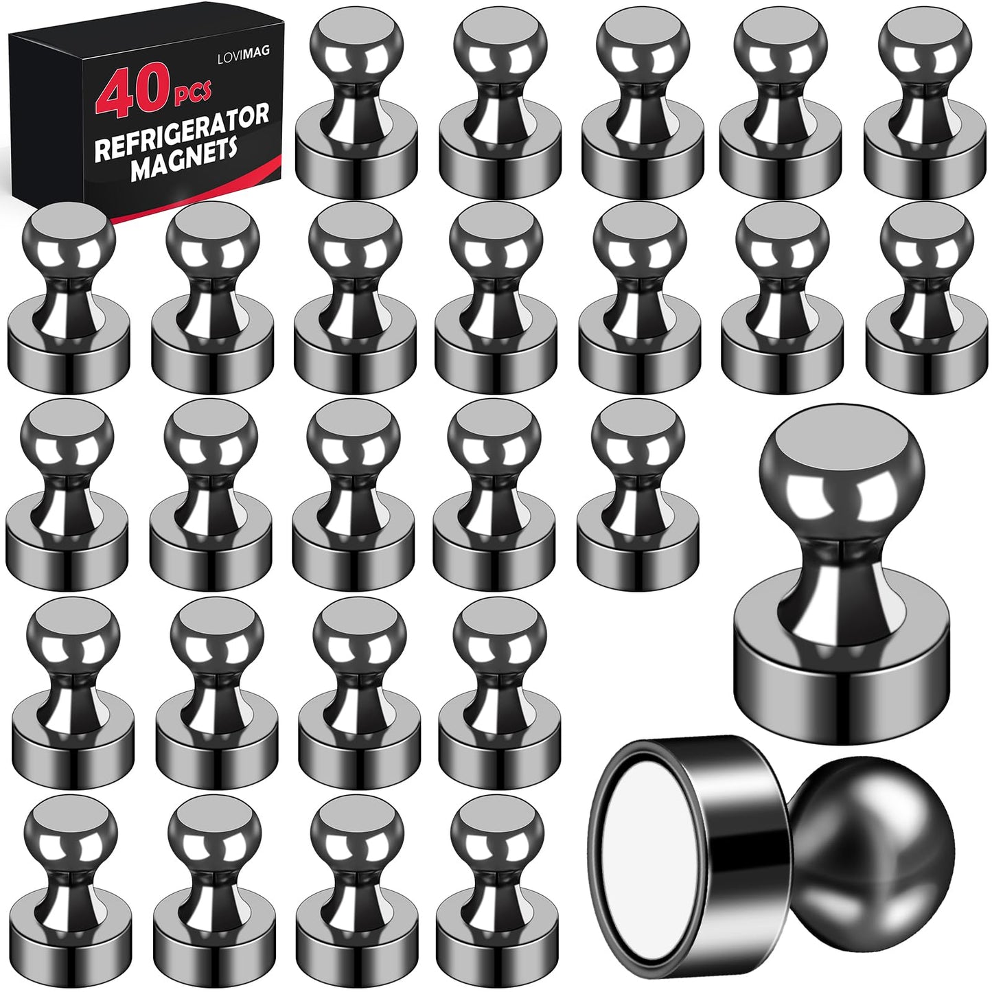 LOVIMAG Fridge Magnets 40Pcs Refrigerator Whiteboard Small Strong Magnet Classroom Kitchen Accessories Decorative Locker Set Decor Must Haves Office Calendar Refrigerador Magnetic Cute Crafts Black
