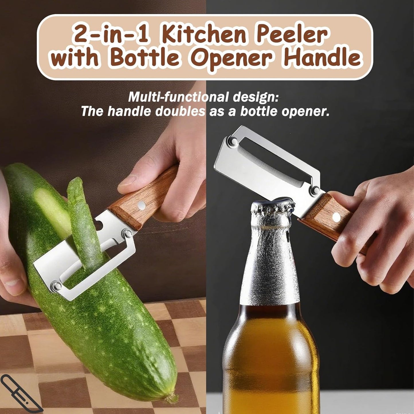 Skiennix Premium Vegetable Peeler - Multi-Functional Kitchen Tool with Wooden Handle & Stainless Steel Blade