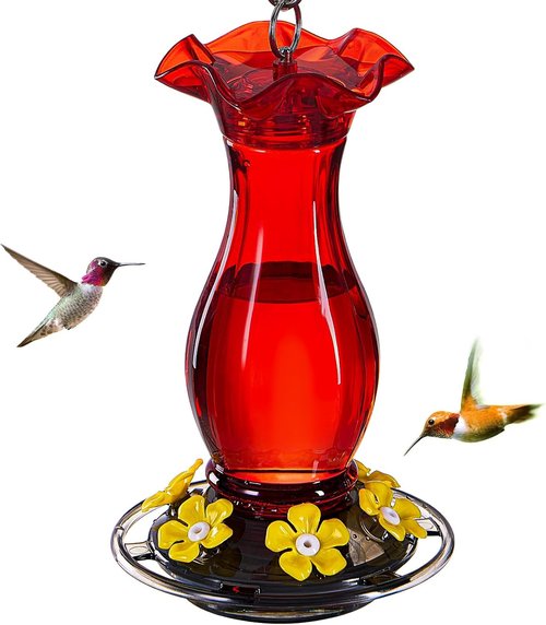 Jealoeur Hummingbird Feeder - 18 OZ Outdoor Feeder with 6 Bee Guards & Ant Moat | Easy to Clean, Red