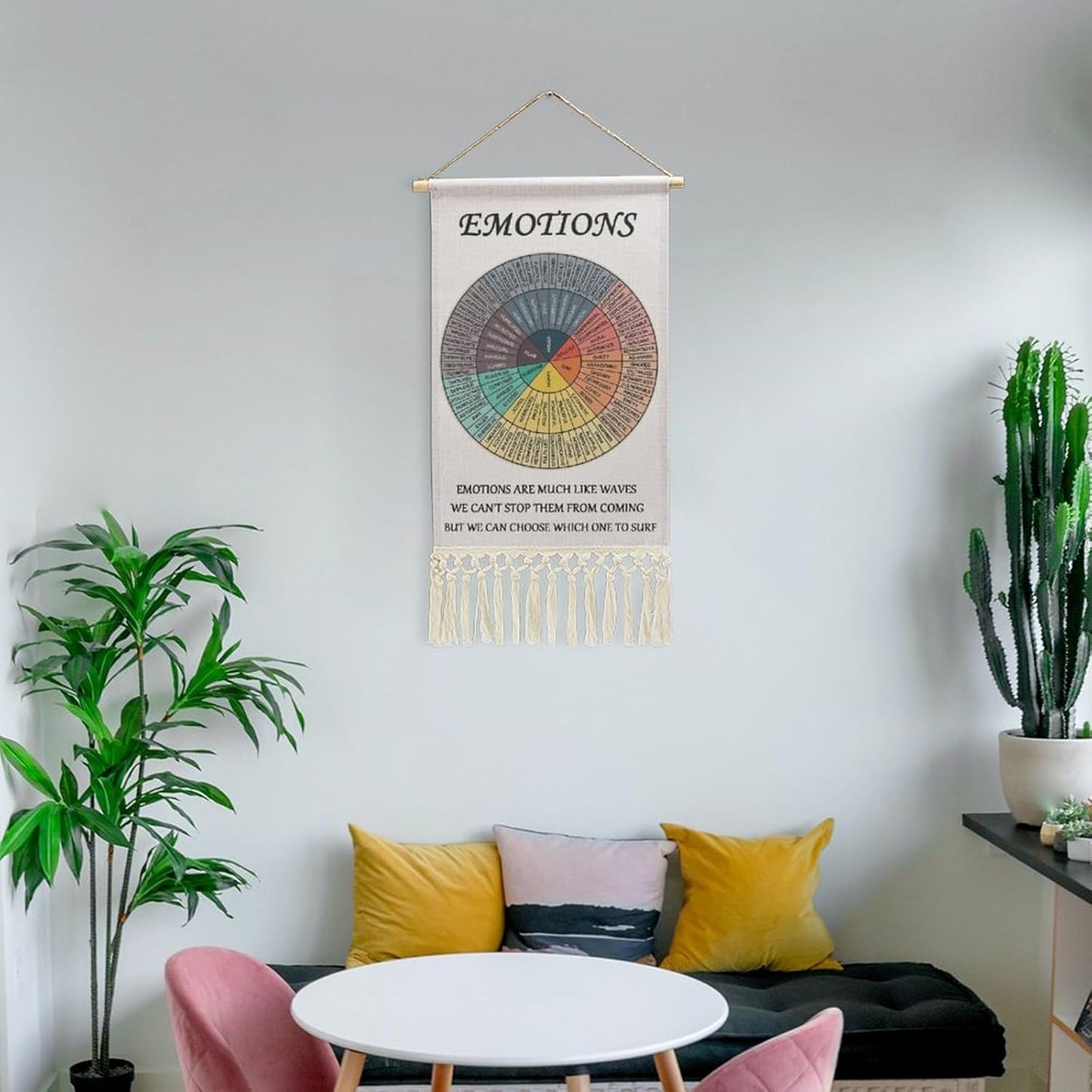 Skiennix Emotions Feelings Wheel Chart - Mental Health Tapestry for Therapy Office Decor | Cotton Linen Wall Hanging