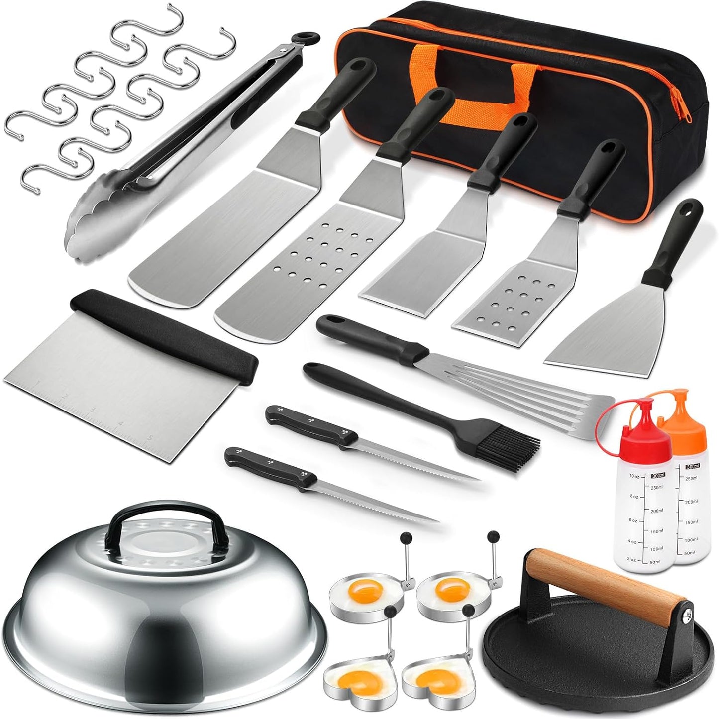 Skiennix Griddle Accessories Set - 30-Piece Flat Top Grill Kit for Blackstone & Camp Chef | Includes Spatulas, Basting Cover & Scraper