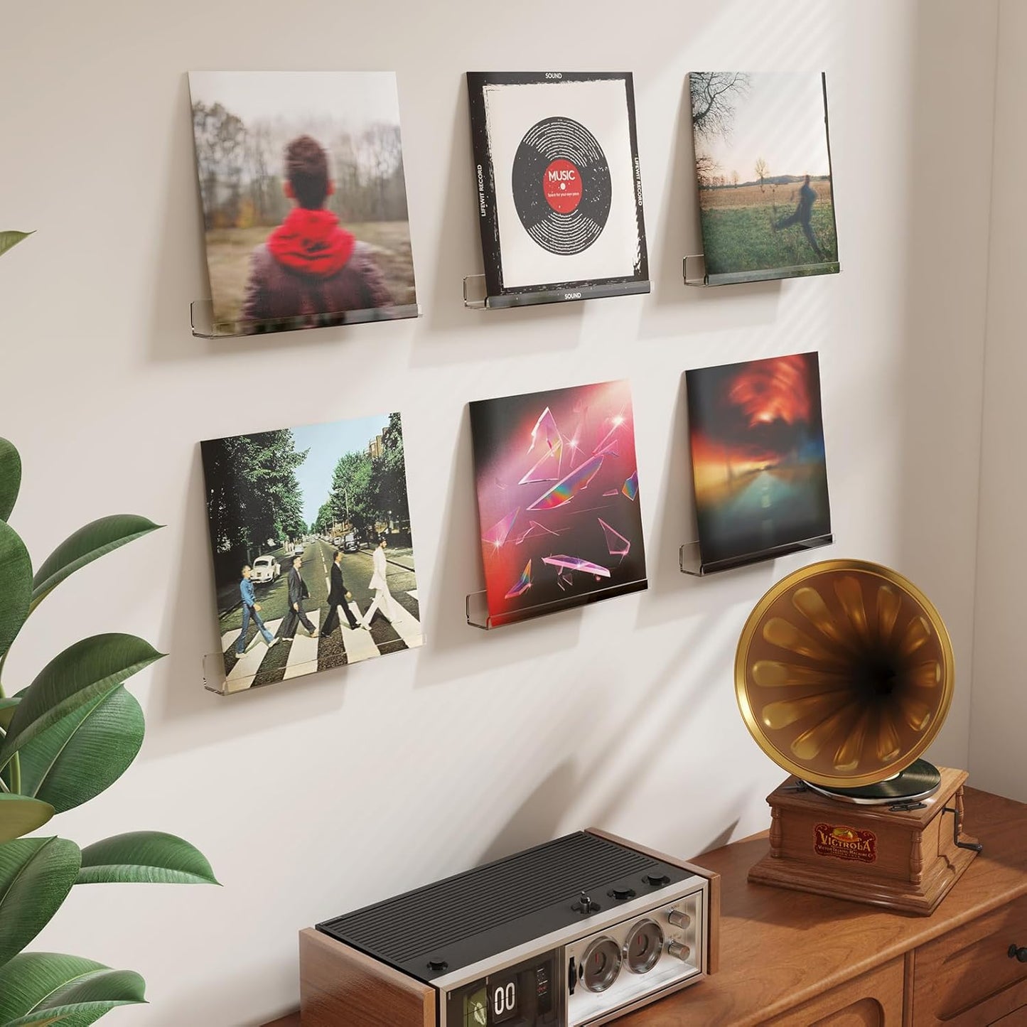 Lifewit Acrylic Wall Shelves - 12" Clear Floating Shelves for Vinyl Records, Makeup & More | 6 Pack