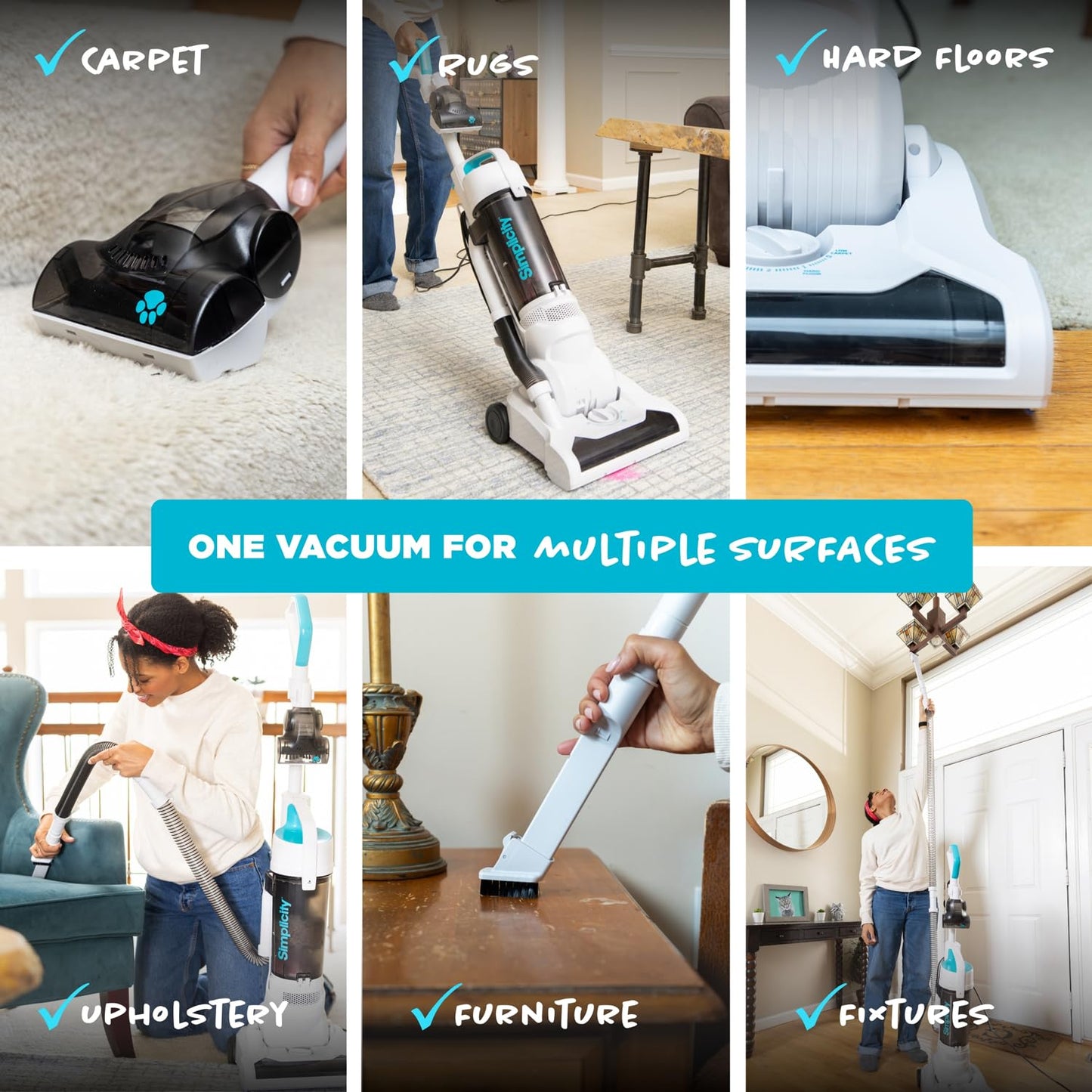 Simplicity Vacuums Pets Pro, Hard Floor and Carpet Vacuum Cleaners for Home Pet Hair, Upright, Bagless Lightweight, Powerful Suction in Homes with Dogs Plus Upholstery, Dust and Crevice Tools, SVPET