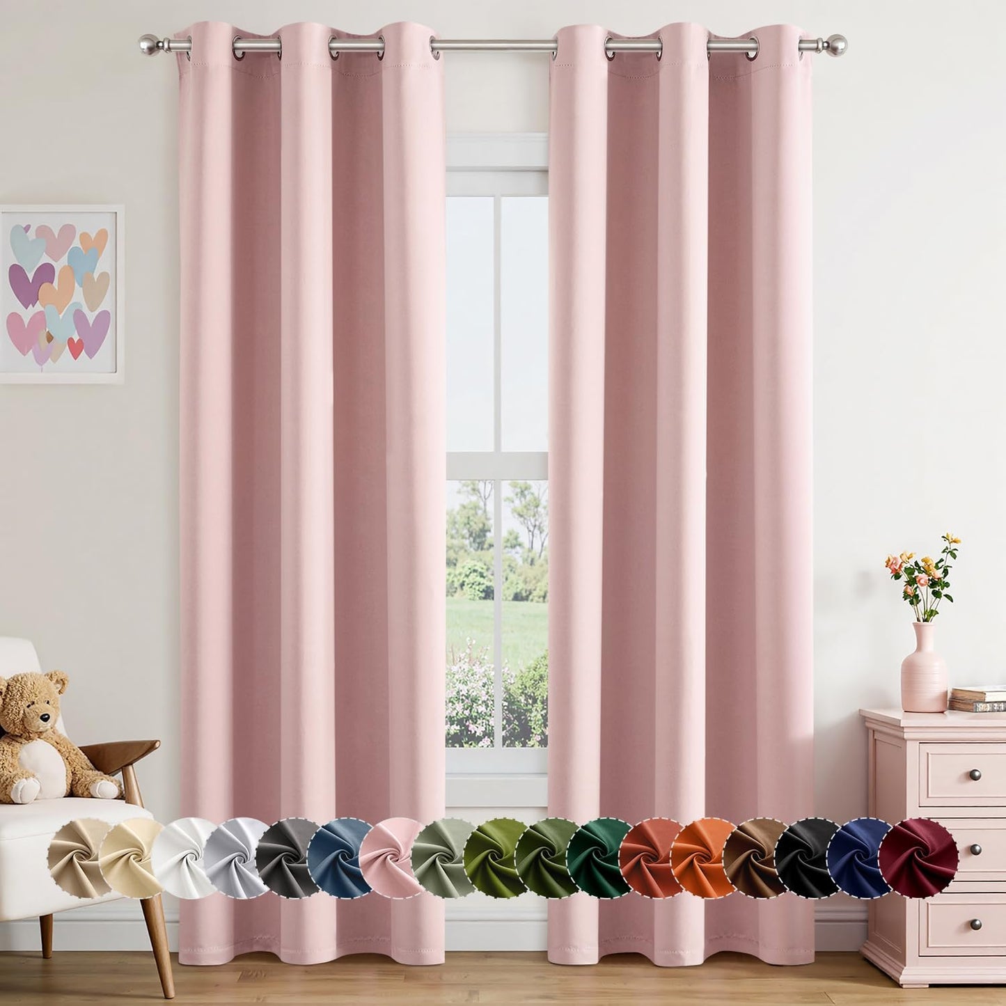 MIULEE Baby Pink Blackout Curtains - Thermal Insulated Room Darkening Drapes | 84 Inches Long, 2 Panels