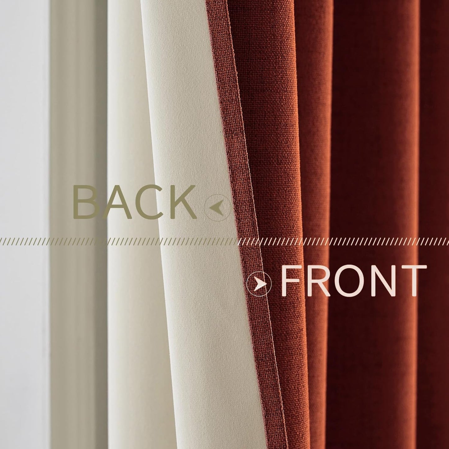 MIULEE Blackout Linen Curtains - Thermal Insulated Burnt Orange Drapes | 52 x 54 Inch (2 Panels) for Bedroom & Living Room