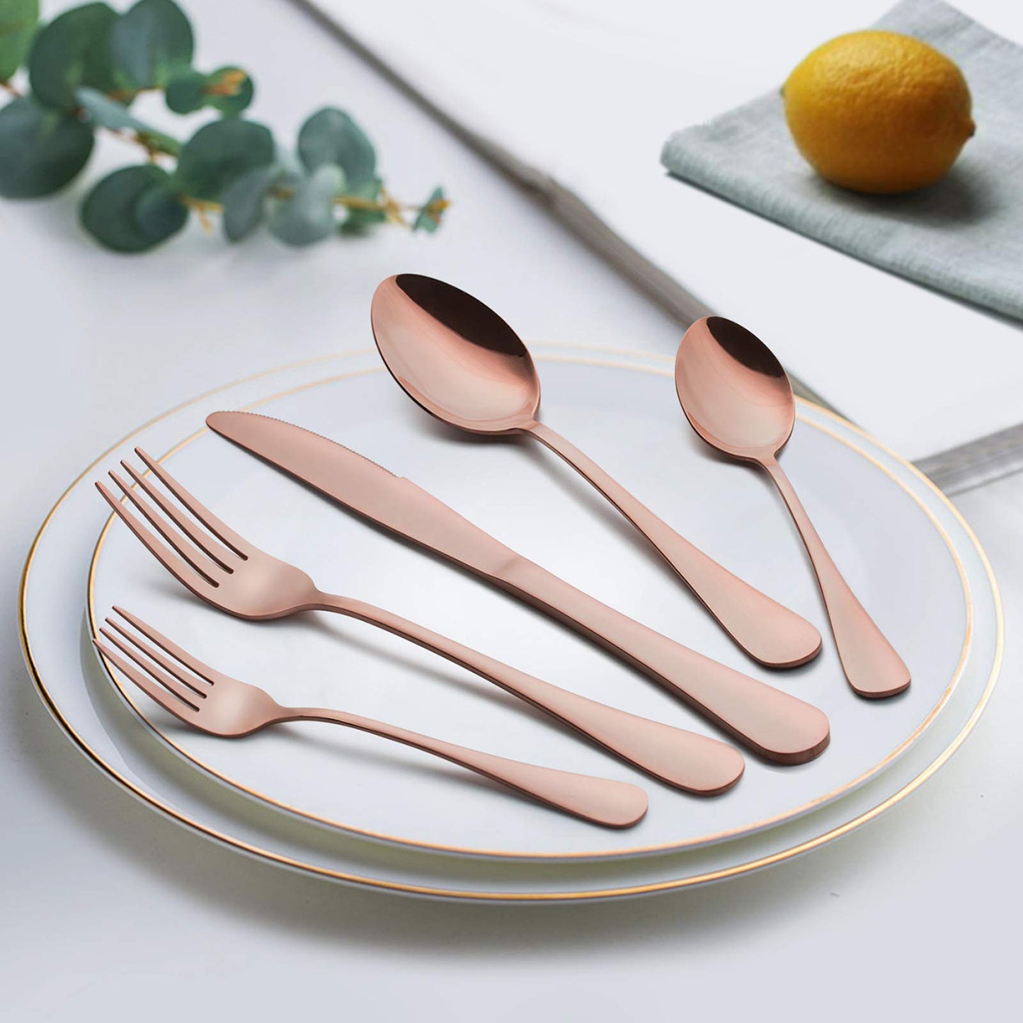 LIANYU Copper Silverware Flatware Set, 20 Piece Stainless Steel Cutlery Set for 4, Mirror Finish, Ideal for Home Hotel Wedding Festival Party, Dishwasher Safe