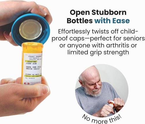 Jokari Easy Open Medicine Bottle Opener - 4x Magnifier & Built-In Cap Grip Tool for Seniors