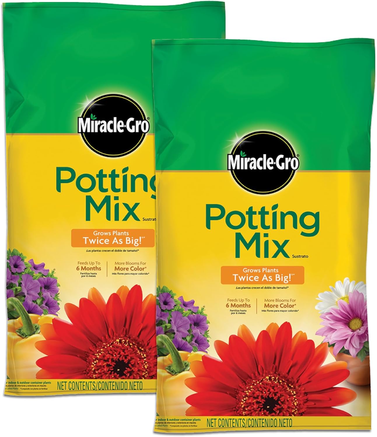 Miracle-Gro Potting Mix - Premium Soil for Container Plants & Flowers | Feeds for 6 Months, 16 qt (2-Pack)