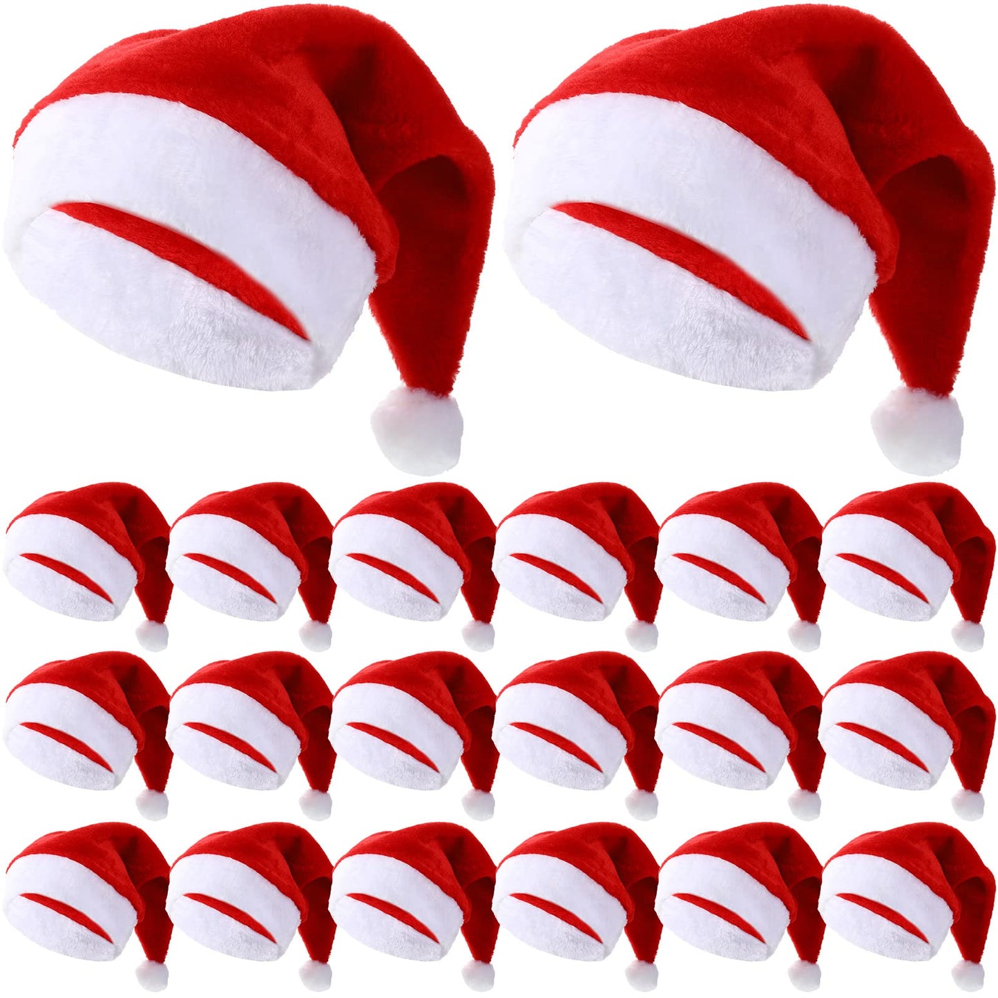 Jadive 30 Pcs Velvet Santa Hats Adult Bulk Thick Xmas Operation Christmas Family Holiday Hats with Comfort Lining New Year Festive (Red)