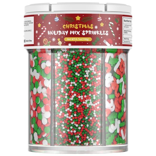Christmas Sprinkles for Baking, 6 Cell Mix Sprinkles for Christmas Cake Decorating Fancy Sanding Sugar for Ice Cream,Donut,Chocolate Candy,Cookies Decorating - 6.7 oz