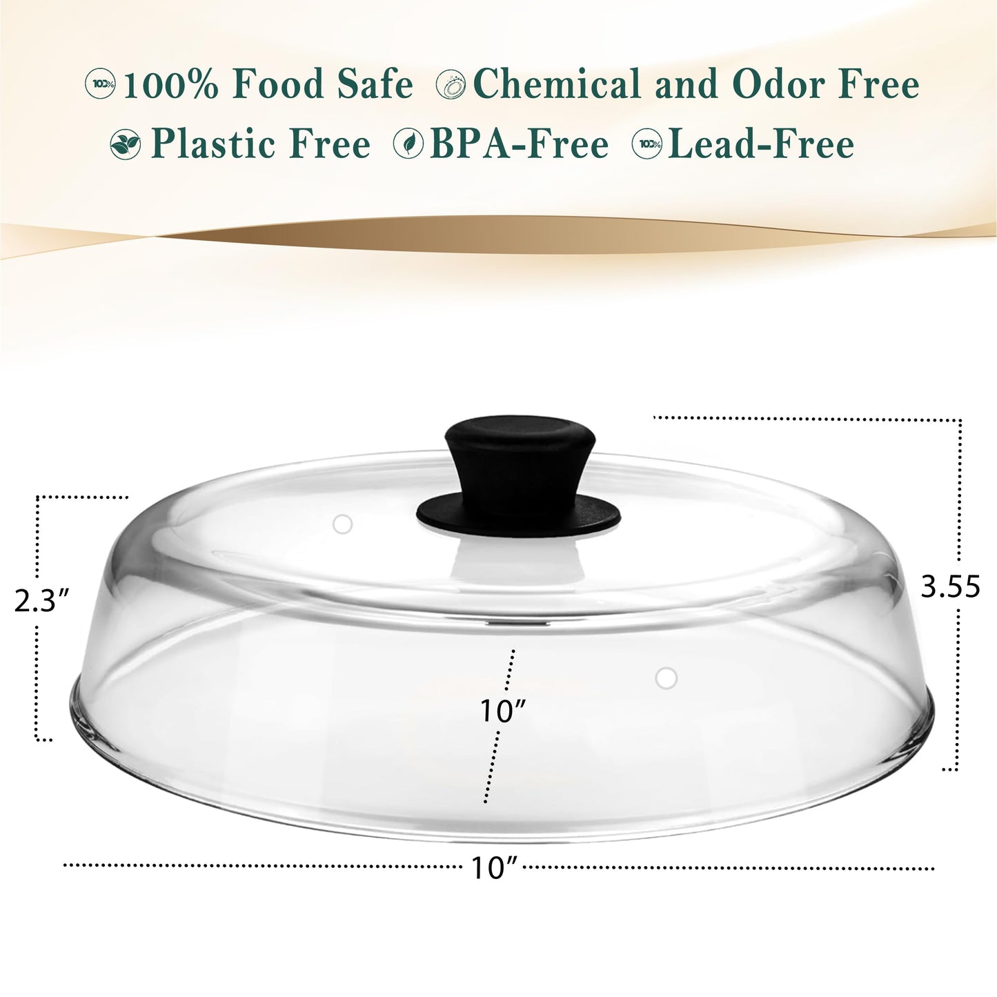 Le'raze 10inch Glass Microwave Splatter Cover for Food - 100% Food Grade BPA & Lead Free - Dishwasher Safe - Cookware & Bakeware Serving Dish Plate Mess Guard Lid with Easy Grip Silicone Handle Knob