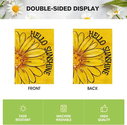 AVOIN Colorlife Hello Sunshine Garden Flag - Double-Sided 12x18 Inch Floral Design for Summer & Spring
