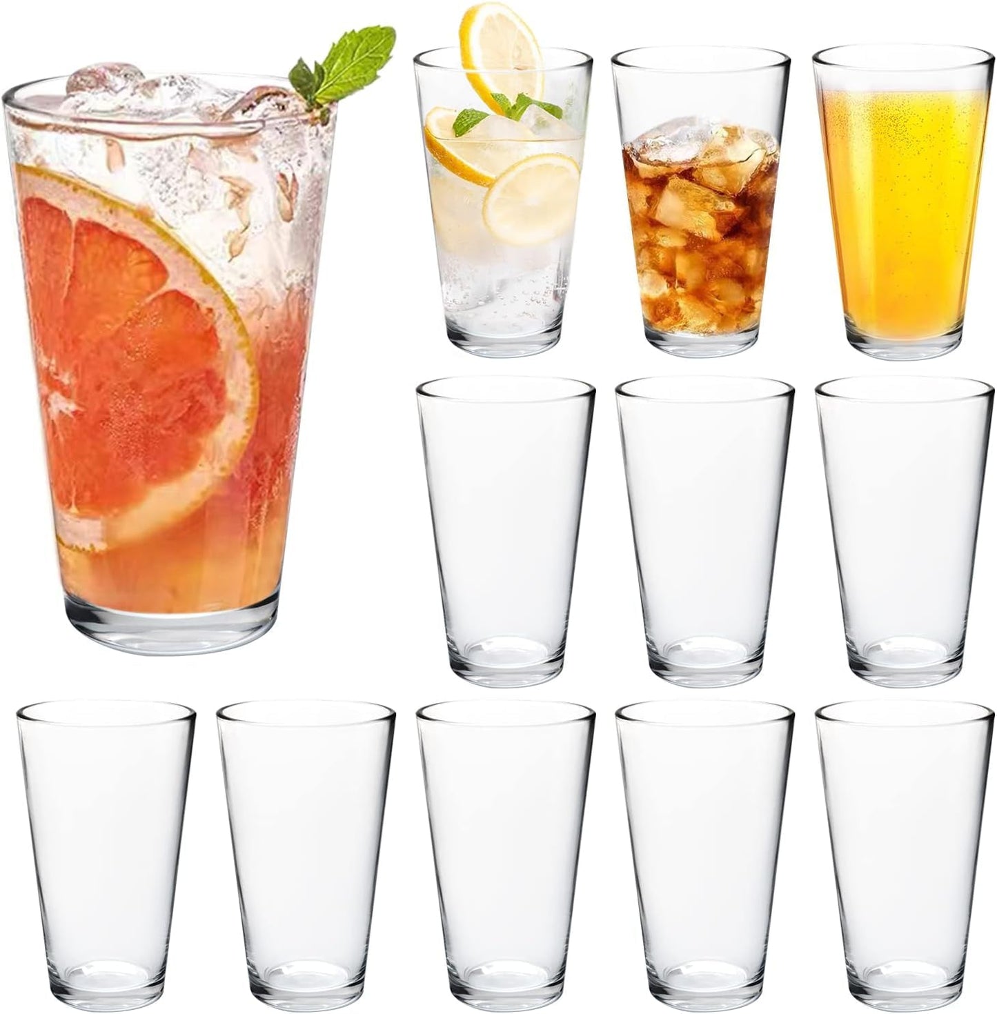 QAPPDA Glass Cups 17 oz, Clear Drinking Tumblers For Home,Highball Glass Drinking Glasses For Beverages,Cocktail Glass,Large Water Cups Drinking Cups Juice Glass Beer Cups 12 Pack KTY1804…