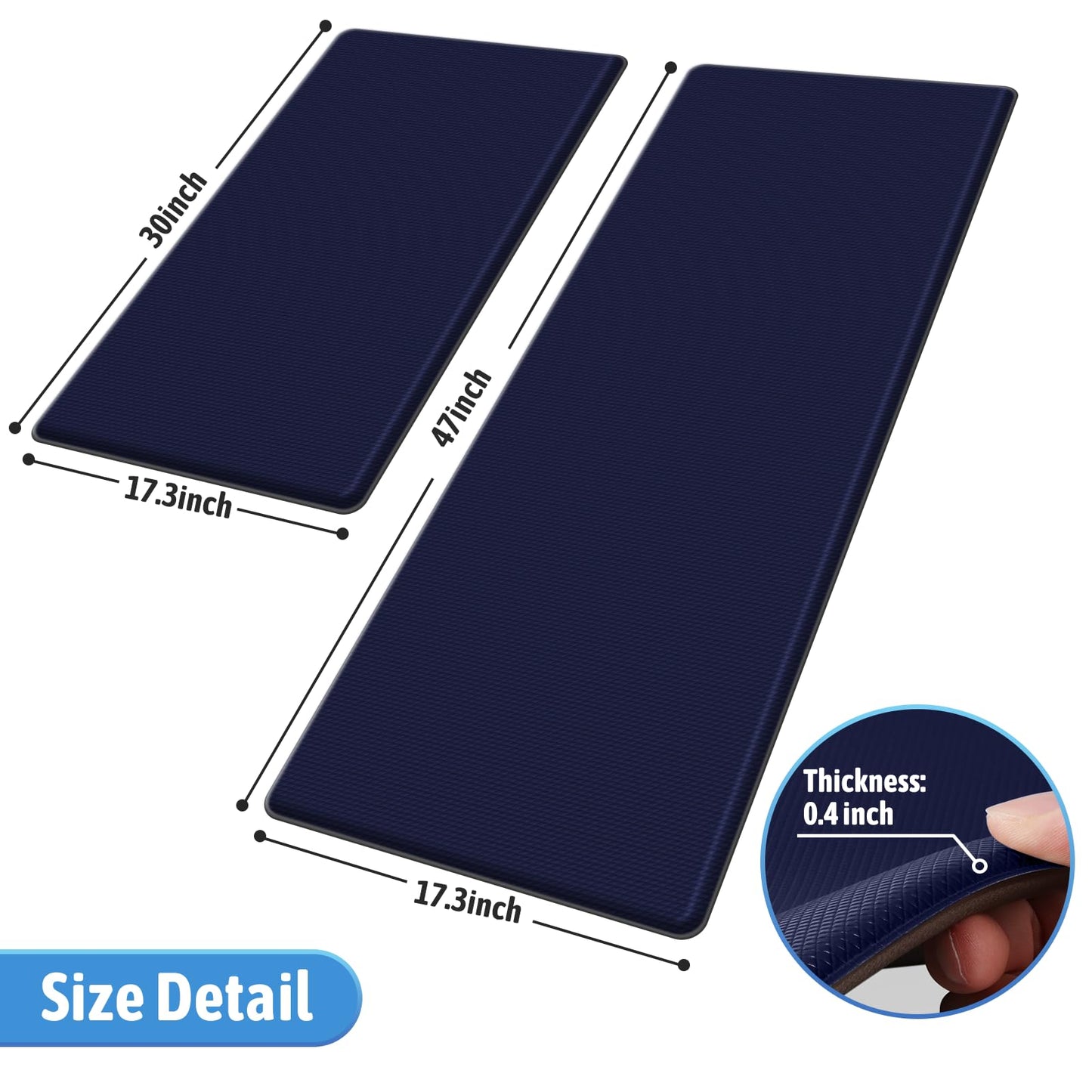 StepLively Kitchen Mat, 2 PCS Kitchen Rugs, Cushioned Kitchen Mats for Floor, Anti Fatigue Kitchen Rug Set, Non-Skid Standing Mat for Kitchen, Office, Sink, 17.3"×30"+17.3"×47", Blue
