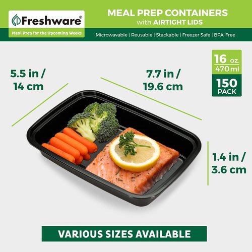 Freshware Meal Prep Containers - 150 Pack | 1 Compartment, BPA-Free, Stackable, Microwave & Freezer Safe (16 oz)