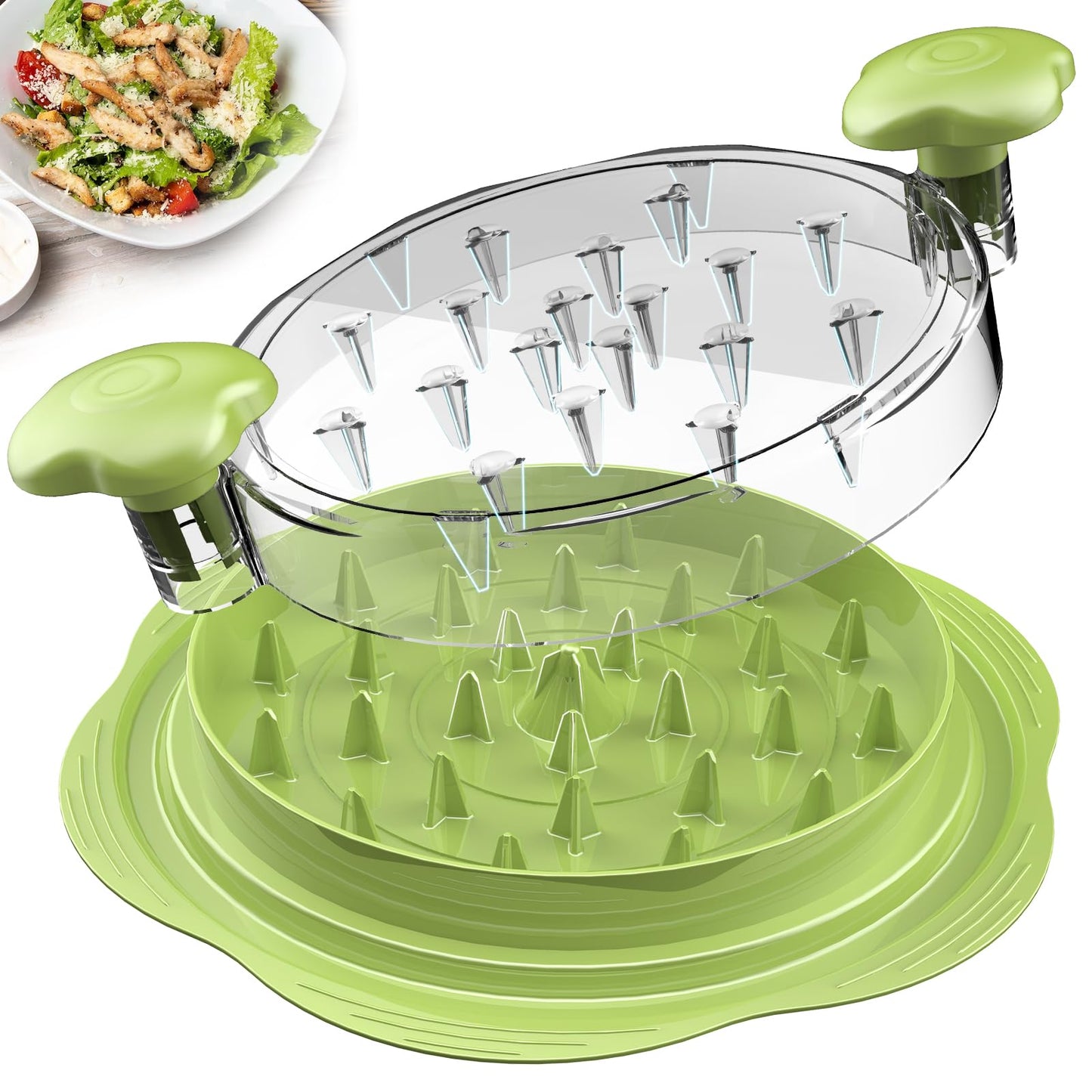 SURETIVIAN Chicken Shredder Large Chicken Breast Shredder Tool Twist with Brush&Fork, Visible Meat Shredder Machine, Anti-Slip Strip, Ergonomic Handle, BPA Free, Pork Beef Chicken(Matcha)