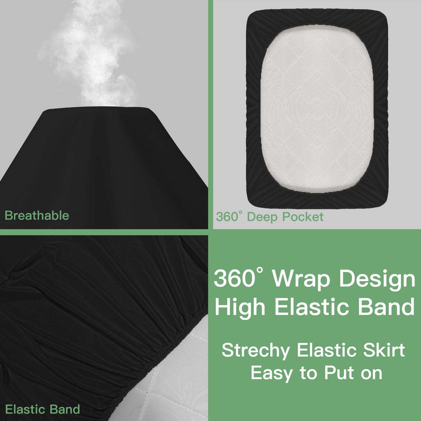 Sufdari Waterproof Mattress Protector Twin Size, Noiseless Mattress Cover with 18" Deep Pocket, Bed Bug Proof and Waterproof Fitted Sheets, Machine Washable Mattress Protectors Black