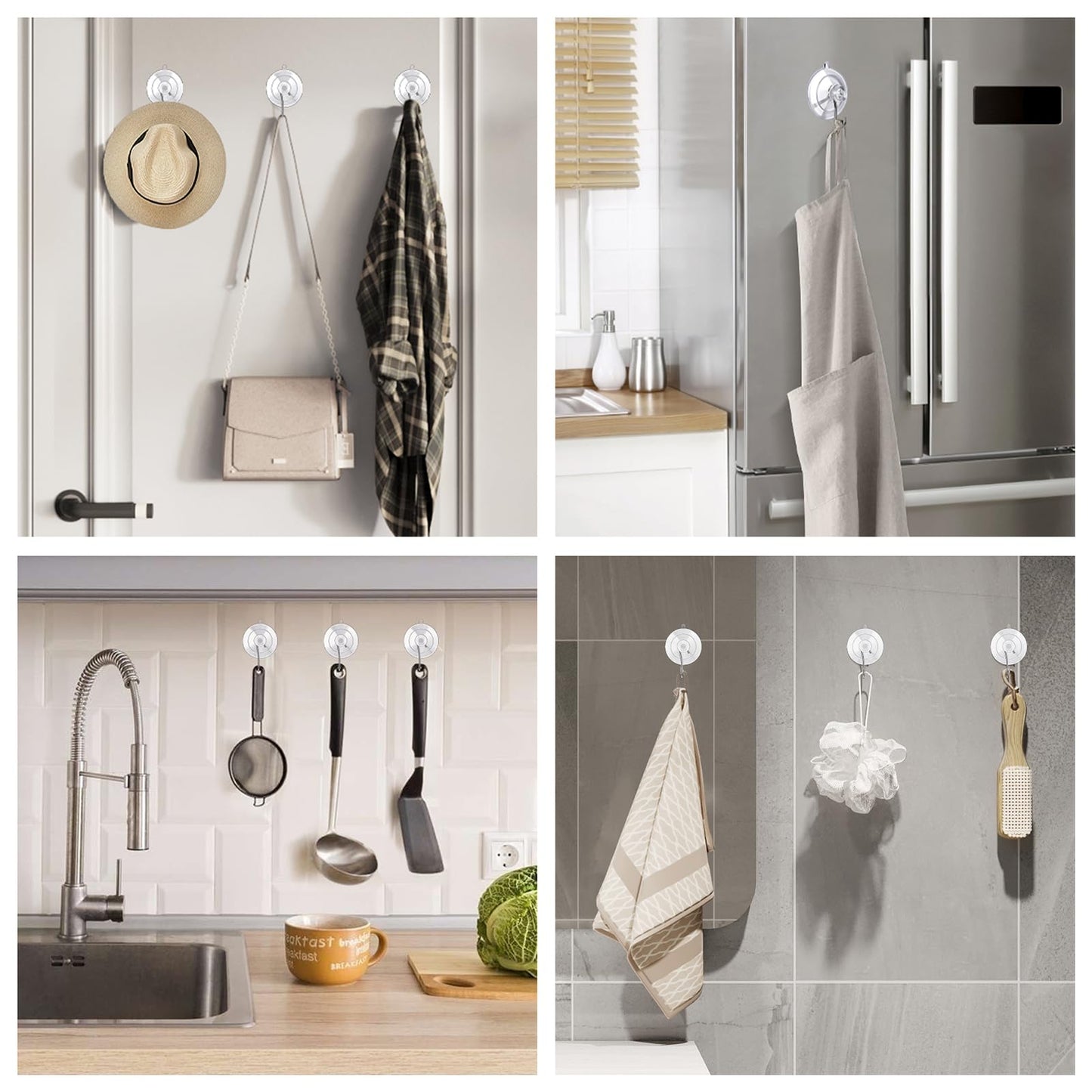 KORCCI Suction Cup Hooks 12Pack - Max Load 10LB, 1.77Inch Clear Medium Suction Cups, No Trace, Reusable & Removable, Stainless Steel Hooks, for Tile, Glass, Window, Shower, Kitchen, Bathroom