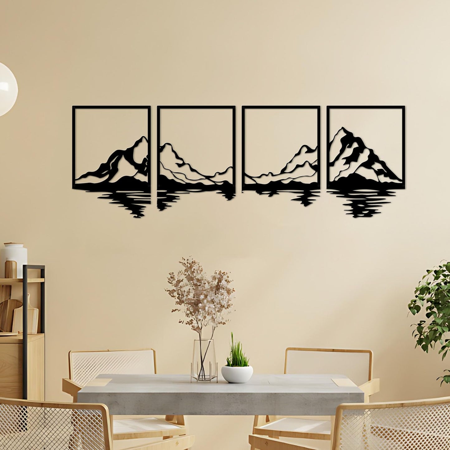 ESTART 4 Pcs Metal Mountain Wall Art, Large Mountains Wall Decor, Mountain Forest Decorative Painting Suitable For Living Room Bedroom Office Indoor And Outdoor (Mountains Rivers Large)