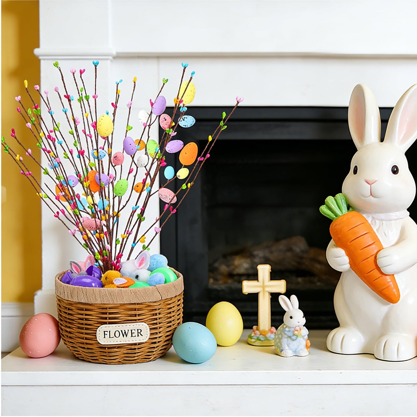 SBOQIXFM Artificial Easter Spray Vines with Pastel Eggs and Berries Spring Floral Stems, Easter Egg Twig Branches for Floral Arrangements, Centerpieces & Wreath Decorations (26 Pcs)