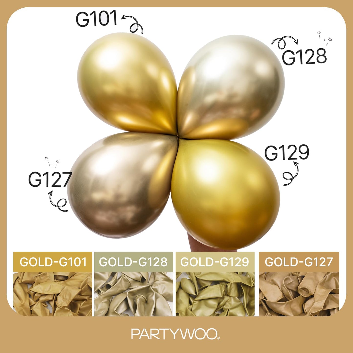 PartyWoo Metallic Gold Balloons 120pcs Different Sizes of 18 12 10 5 Inch Chrome Gold Balloon Arch Kit Garland for Birthday Graduation Baby Shower Wedding Bachelorette Party Decorations Gold-G127