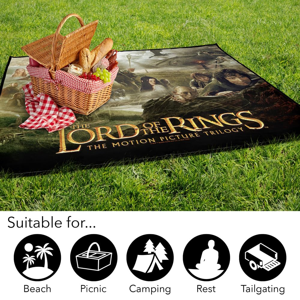 LOGOVISION Lord of The Rings Picnic Outdoor Blanket, 50"x60" Trilogy Poster, Foldable Blanket for Picnic, Beach, Camping, Park, Tailgate