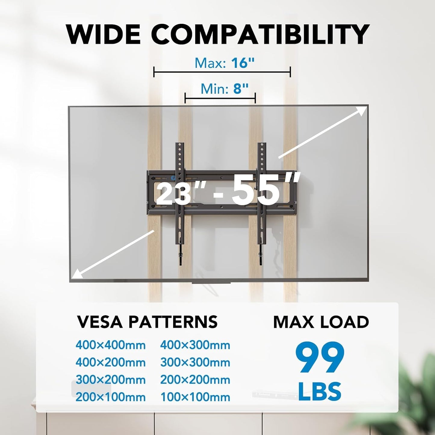 Pipishell Tilt TV Wall Mount Bracket - Low Profile for 23-55 Inch TVs | Anti-Glaring 8° Tilt, Max 99lbs