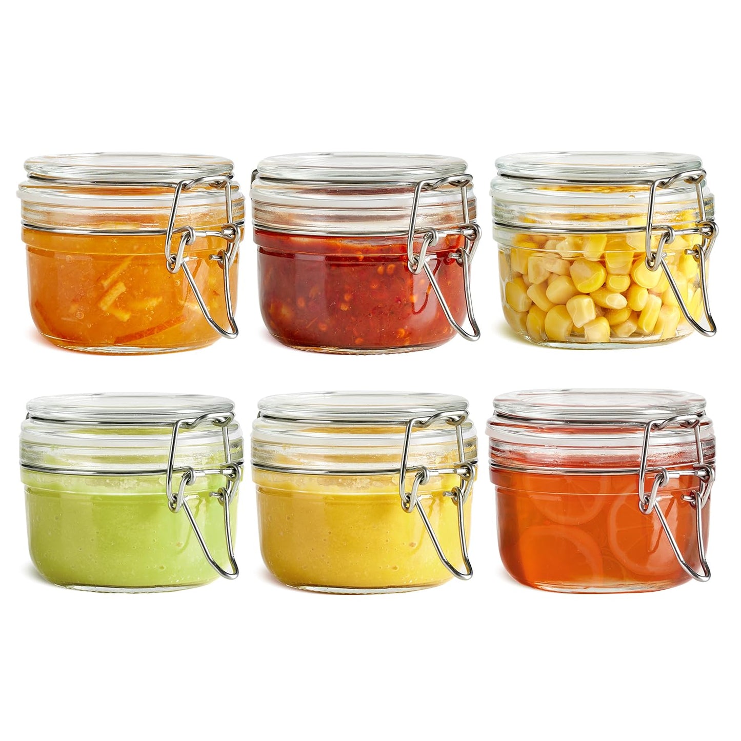 ComSaf 4oz Glass Spice Jars with Airtight Lids (Set of 6), Small Wire Clamp Mason Jars for Herbs, Honey, Jam & DIY Wedding Favors, 120ml Mini Glass Canisters for Pantry & Kitchen Organization