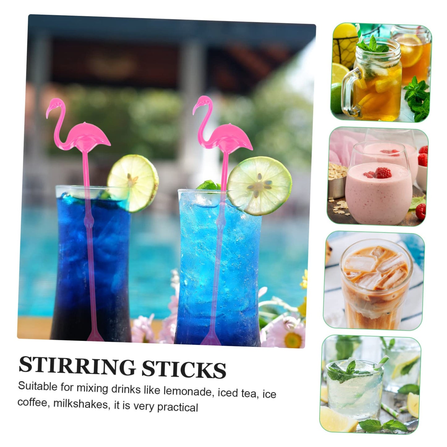SHOWERORO Flamingo Stirring Rods 12 Pcs Plastic Cocktail Swizzle Sticks 8.5 Inch Beverage Mixers for Parties Bars Home Entertaining