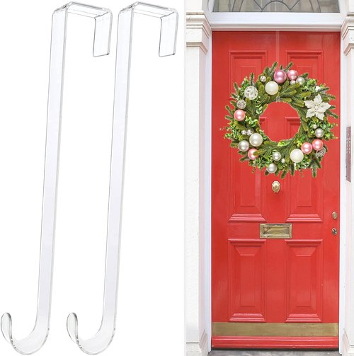 Clear Wreath Hanger Hooks - 15 Inch Non-Scratch Over The Door Hooks | 2 Pack for Fall & Christmas Decor
