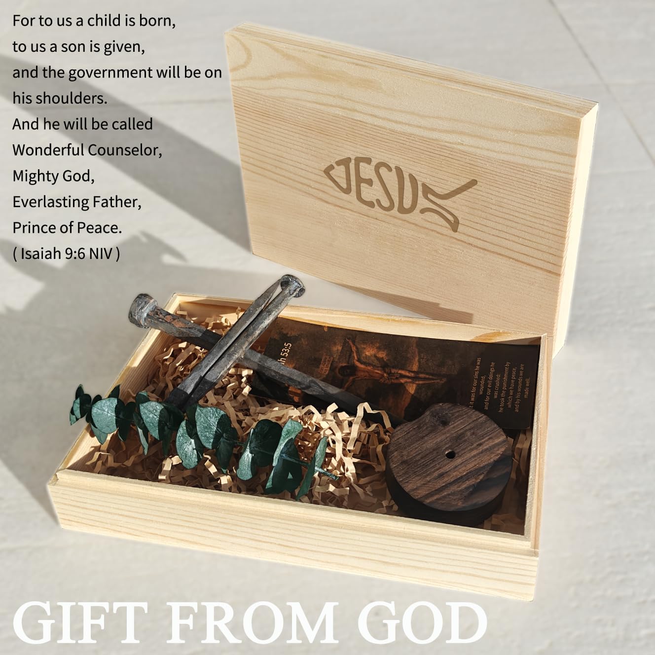 LeMeeOly Metal Cross with Wooden Base - Jesus Christ Crucifixion | Perfect Religious Gift for Mom & Home Decor