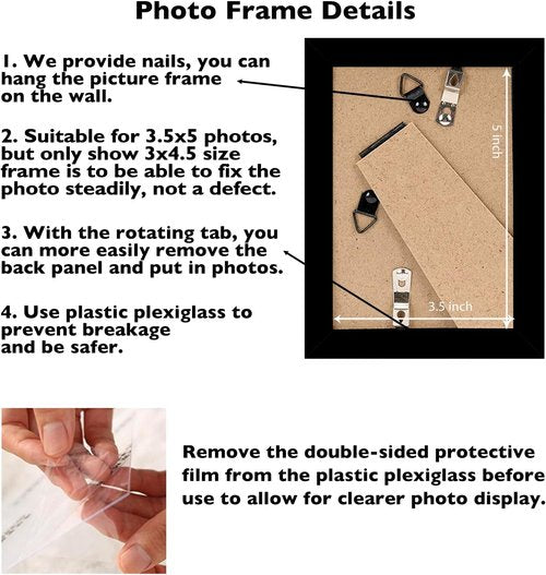 JCJMY 3.5x5 Picture Frame - Black Wall & Tabletop Display with Shatter-Resistant Plexiglass