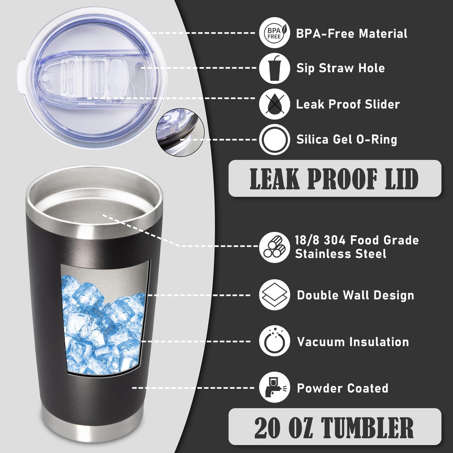 AEPDTD 20 oz Tumbler Coffee Travel Tumblers Bulk with Lid Stainless Steel Double Wall Vacuum Insulated Mug Powder Coated Cups fit Car Cupholder for Hot and Cold - Black, 4Pack