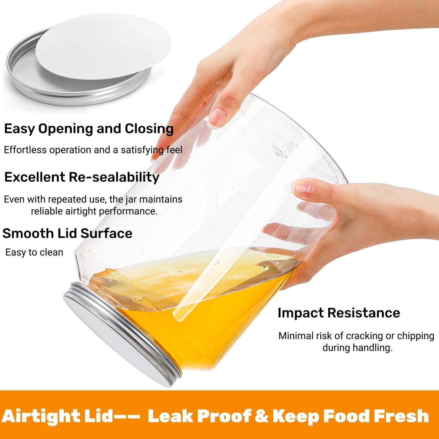 Tlence 2 Pack 1 Gallon Clear Plastic Jars, Large Food Storage Containers with Aluminum Lids, BPA Free Wide Mouth Mason Jug for Sourdough Starter, Dry Goods, Cookie, Candy, Fermenting, Pickling