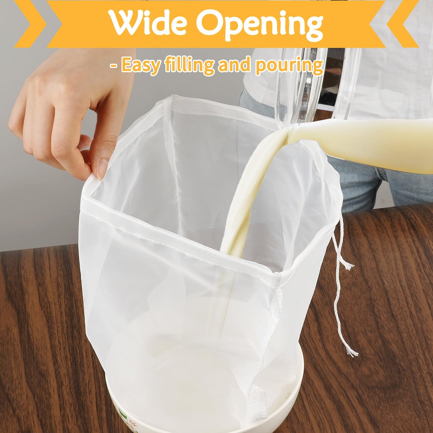 XL 4 Pcs Food Grade Nut Milk Bag Reusable, Grade 100, 12" x 12" Nut Bag Strainer, Fine Mesh Nylon Cheese Cloth Bags for Straining Oat Almond Milk, Greek Yogurt, Juice, Cold Brew Coffee, Beer Tea