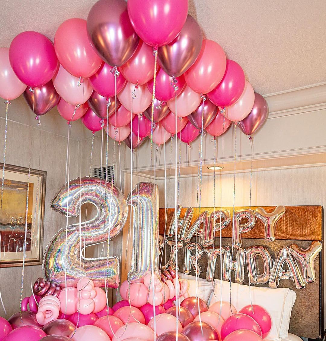 Metallic Pink Balloons - 50 Pcs 12-Inch Hot Pink & Light Pink Latex Balloons for Birthday & Baby Shower Decor