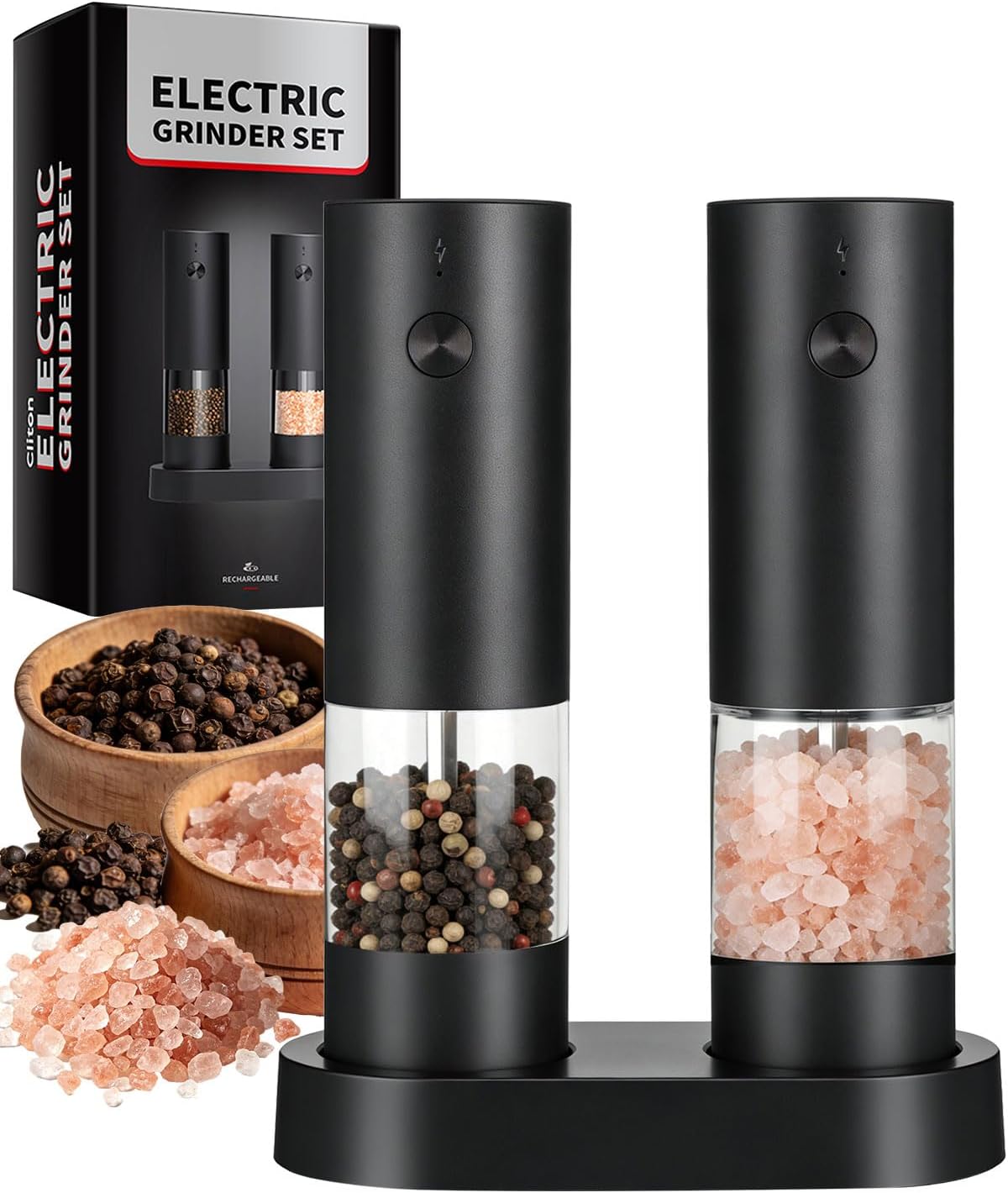 Skiennix Electric Salt and Pepper Grinder Set - Rechargeable, One-Hand Operation, Adjustable Coarseness | Perfect Kitchen Gadgets for New Home Gifts
