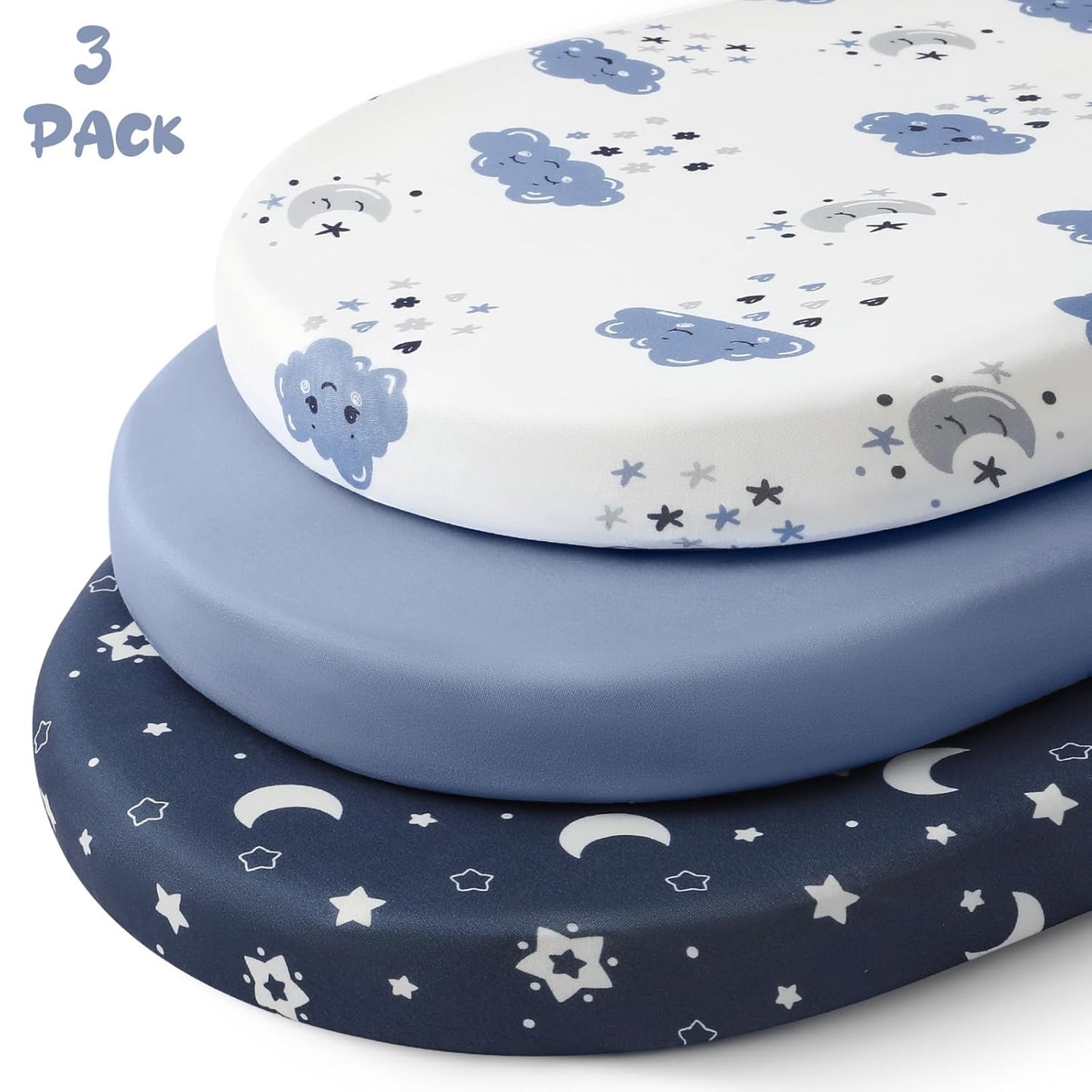 Yoofoss Bassinet Sheets - 3-Pack Fitted Sheets Set for Halo Bassinest | Soft & Breathable (Blue & Cloud)